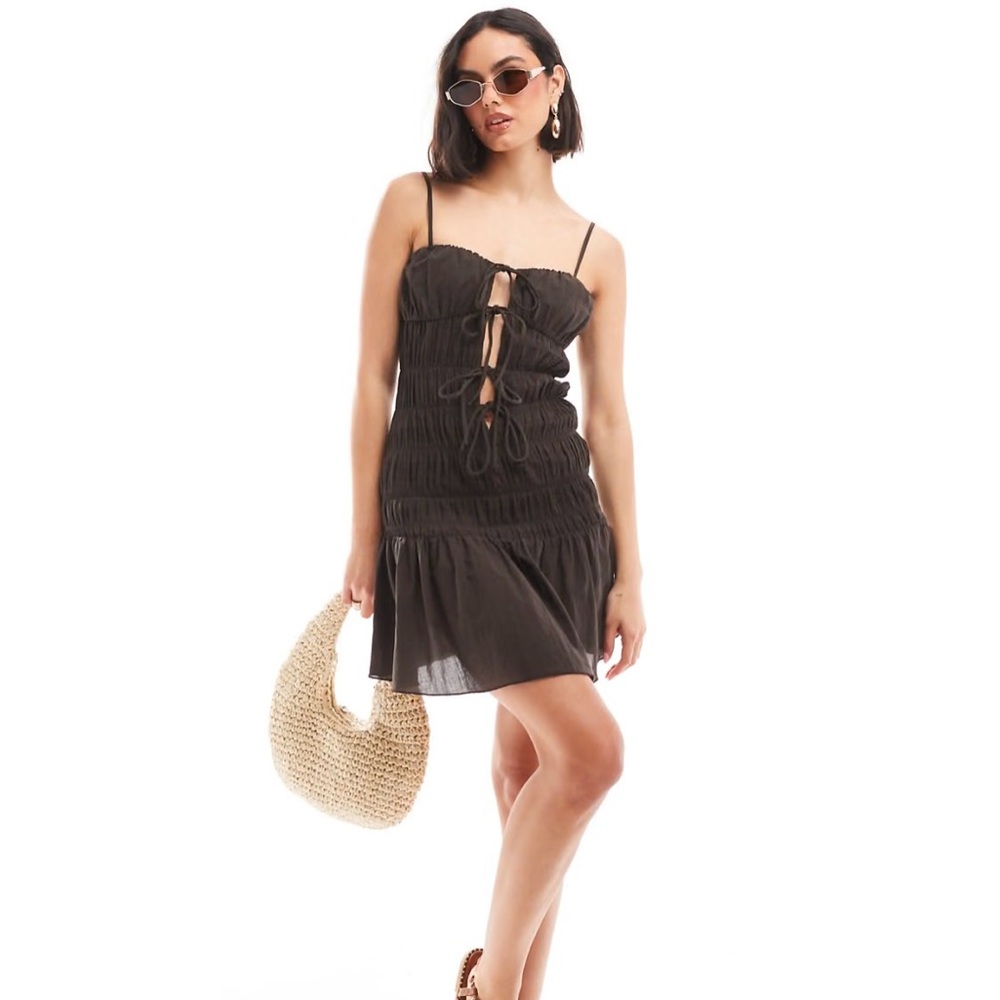 Brown Mini Ruched Dress - Picture 3 of 6